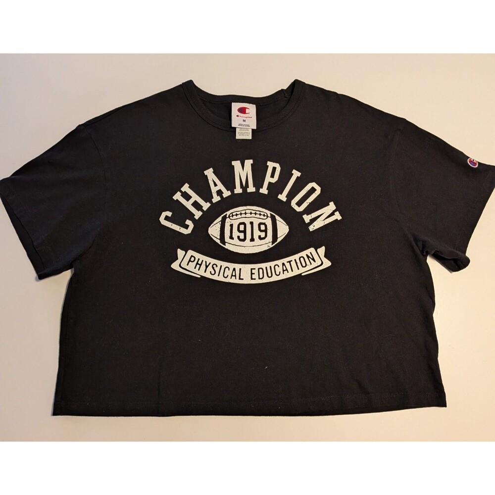 Champion Women’s Medium Cropped T-Shirt Black Physical Education Graphic